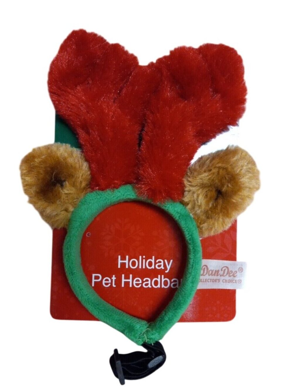 Holiday Pet Headband With Adjustable Strap - Red & Green Plush Antlers & Ears
